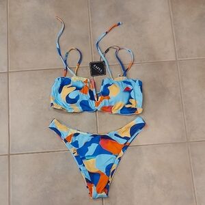 Zaful Blue and Orange Abstract Bikini